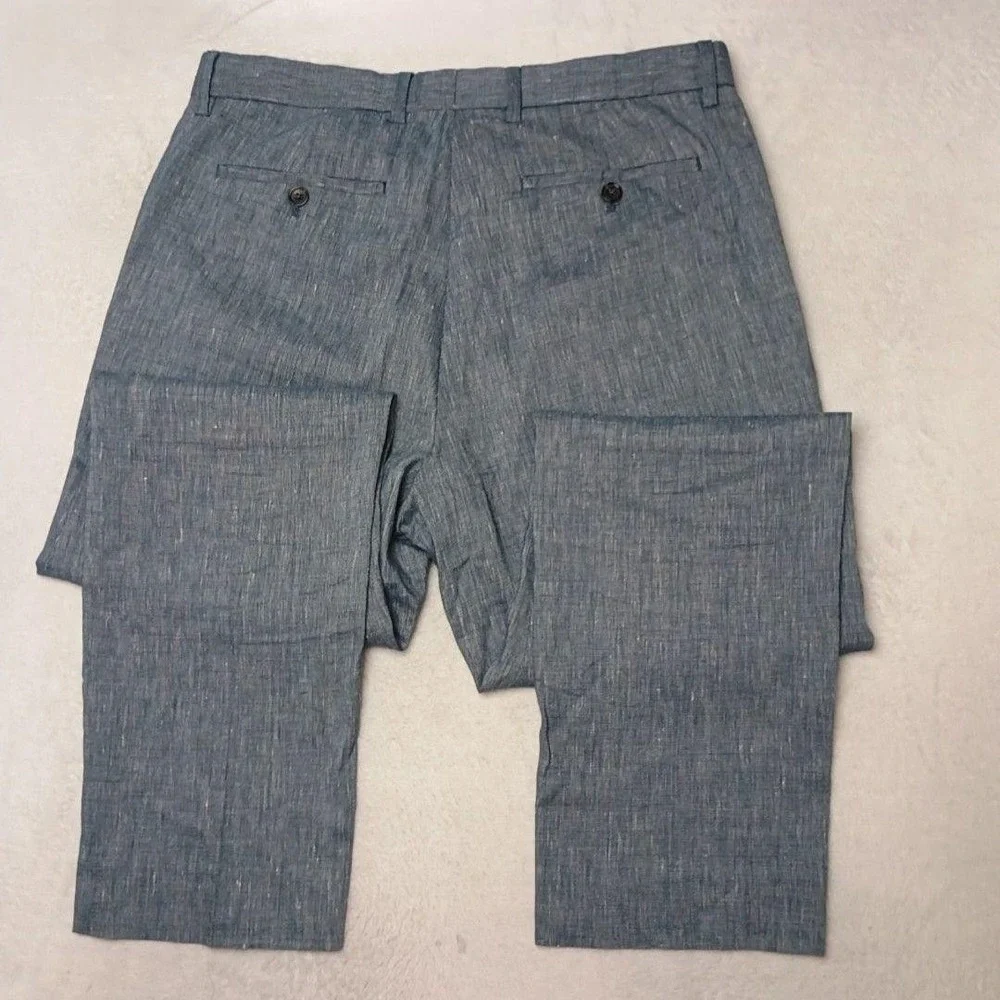 Banana Republic Pants Mens 32x30 Blue Chambray Linen Blend Dress Flat Front Work